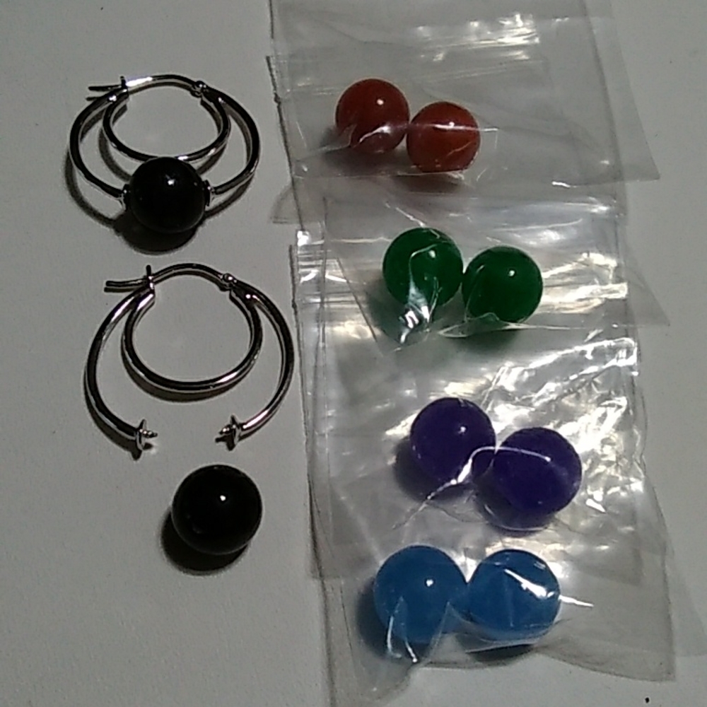 Interchangable Multicolored Jade Earrings - image 1